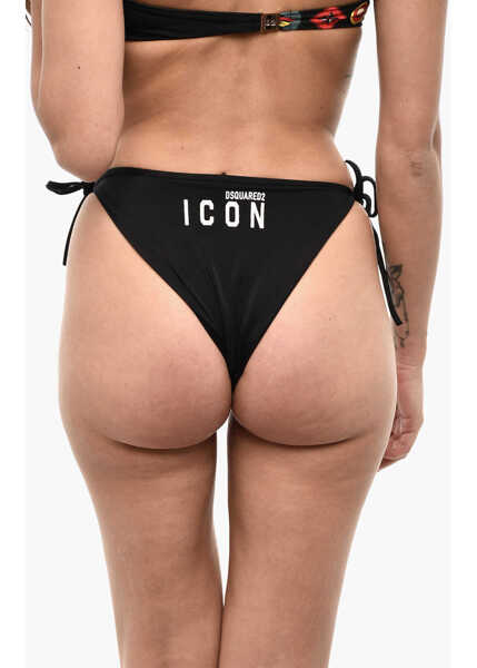 Bikini DSQUARED2 Solid Color Icon Bikini Bottom Black Femei (BM 18567973) 2