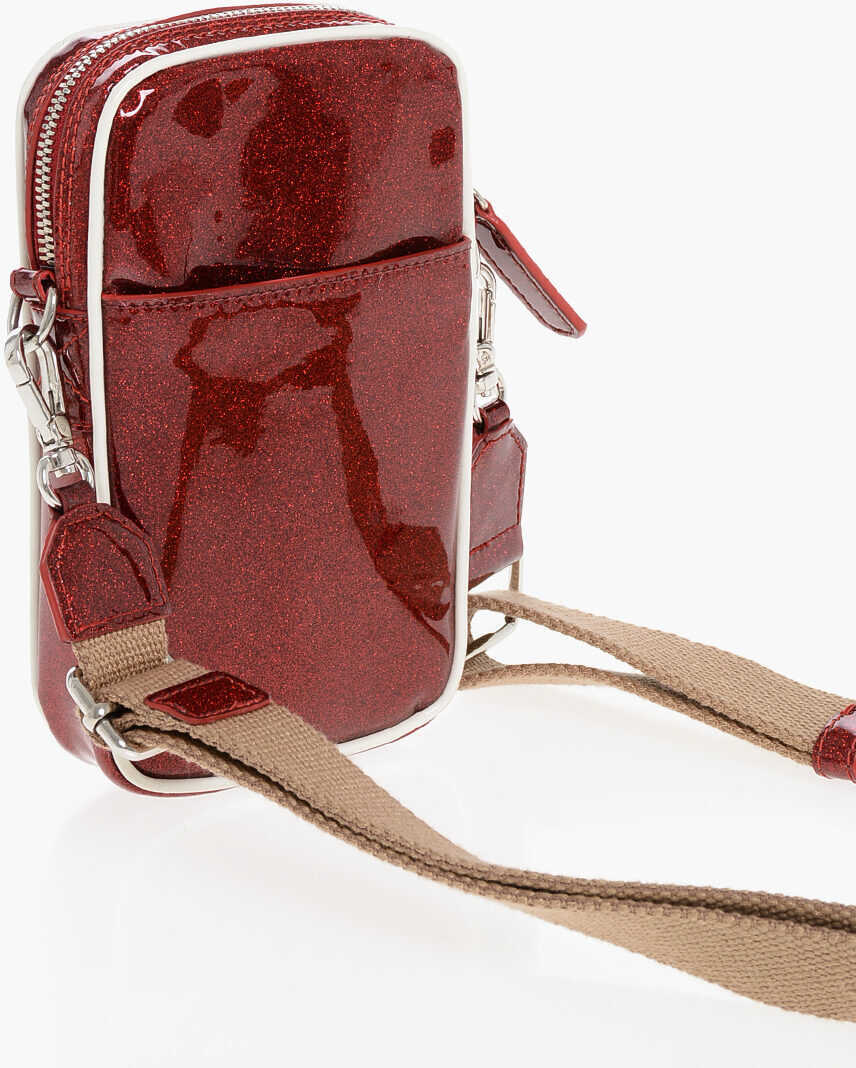 Genti tip postas DSQUARED2 Glittery Phone Holder With Removable Shoulder Strap Red Barbati (BM 18567997) 2