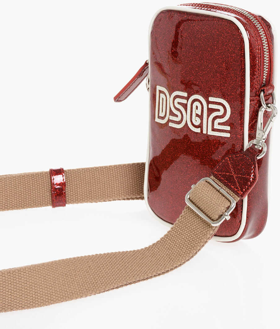 Genti tip postas DSQUARED2 Glittery Phone Holder With Removable Shoulder Strap Red Barbati (BM 18567997) 3