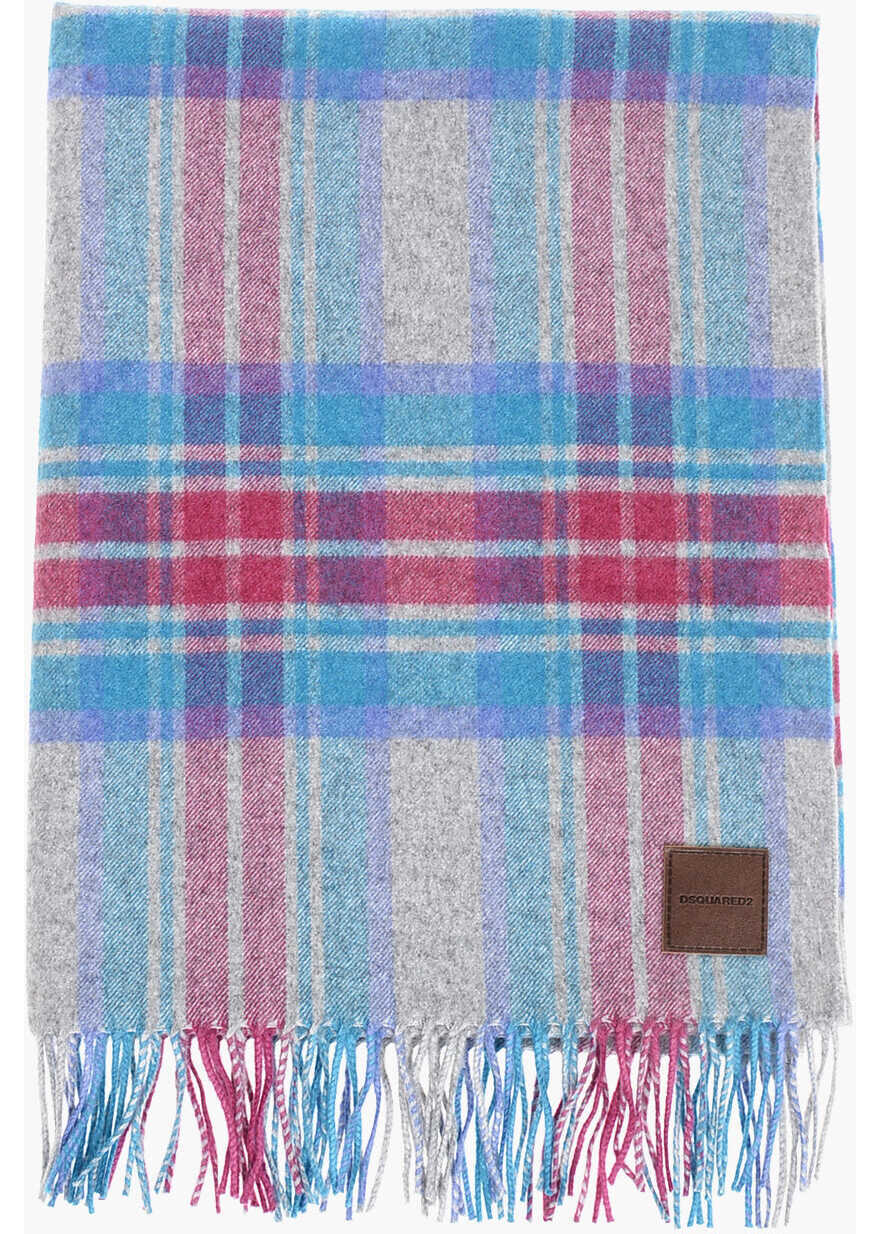 Esarfe DSQUARED2 Tartan Checked Cashmere And Wool Scarf With Fringes Multicolor Barbati (BM 18568000) 3