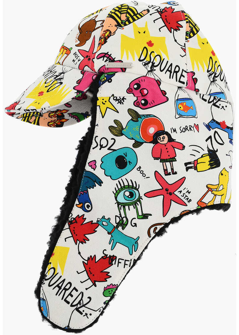 Caciuli DSQUARED2 All-Over Printed Trapper Hat With Faux Fur Inner Multicolor Barbati (BM 18568009) 1