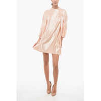 Rochii scurte Viscose Satin Shirt Dress With Balloon Sleeves Femei