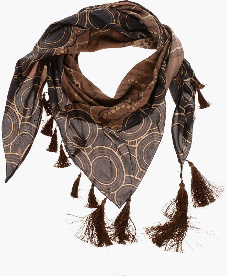 Fulare DSQUARED2 Printed Silk Foulard With Fringes Brown Barbati (BM 18568036) 1