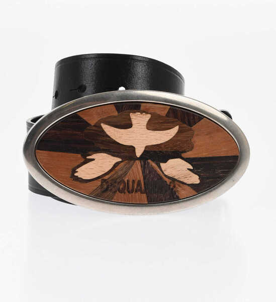 Curele DSQUARED2 Leather Belt With Wood Buckle 45Mm Black Barbati (BM 18568045) 1