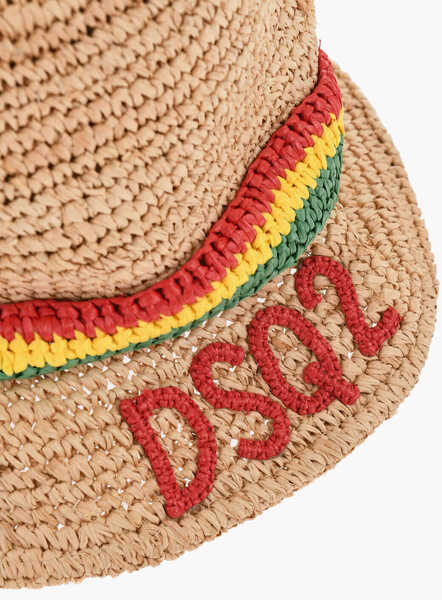 Caciuli DSQUARED2 Embroidered Raffia Bucket Hat Beige Barbati (BM 18568129) 2