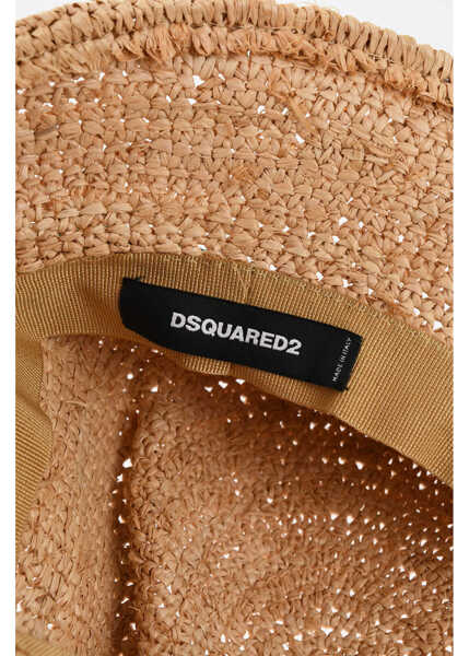 Caciuli DSQUARED2 Embroidered Raffia Bucket Hat Beige Barbati (BM 18568129) 3