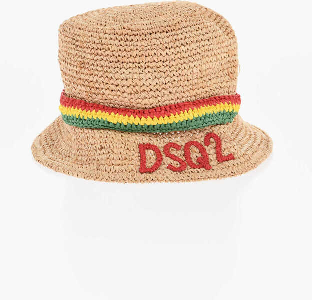 Caciuli DSQUARED2 Embroidered Raffia Bucket Hat Beige Barbati (BM 18568129) 1
