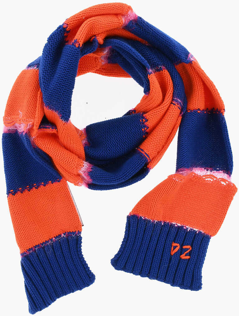 Esarfe DSQUARED2 Vintage Effect Striped Cotton Blend Scarf Orange Barbati (BM 18568147) 1