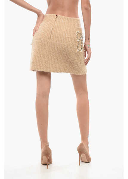 Fuste scurte Elisabetta Franchi Double-Breasted Design Tweed Miniskirt Beige Femei (BM 18568162) 2