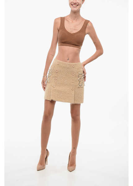 Fuste scurte Elisabetta Franchi Double-Breasted Design Tweed Miniskirt Beige Femei (BM 18568162) 4