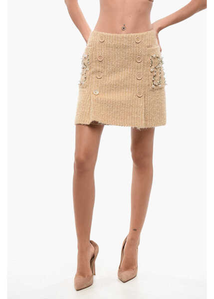 Fuste scurte Elisabetta Franchi Double-Breasted Design Tweed Miniskirt Beige Femei (BM 18568162) 1