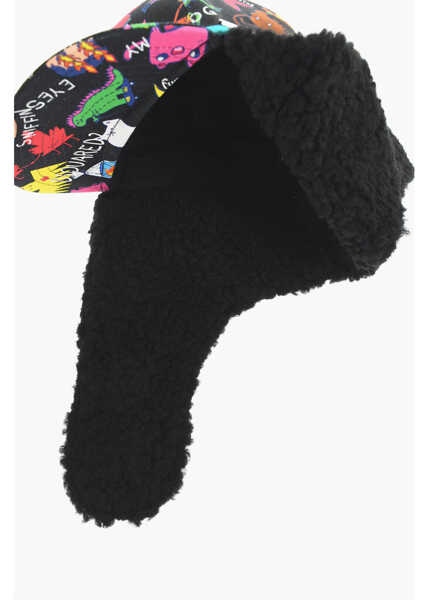 Caciuli DSQUARED2 All-Over Printed Trapper Hat With Faux Fur Inner Black Barbati (BM 18568177) 2