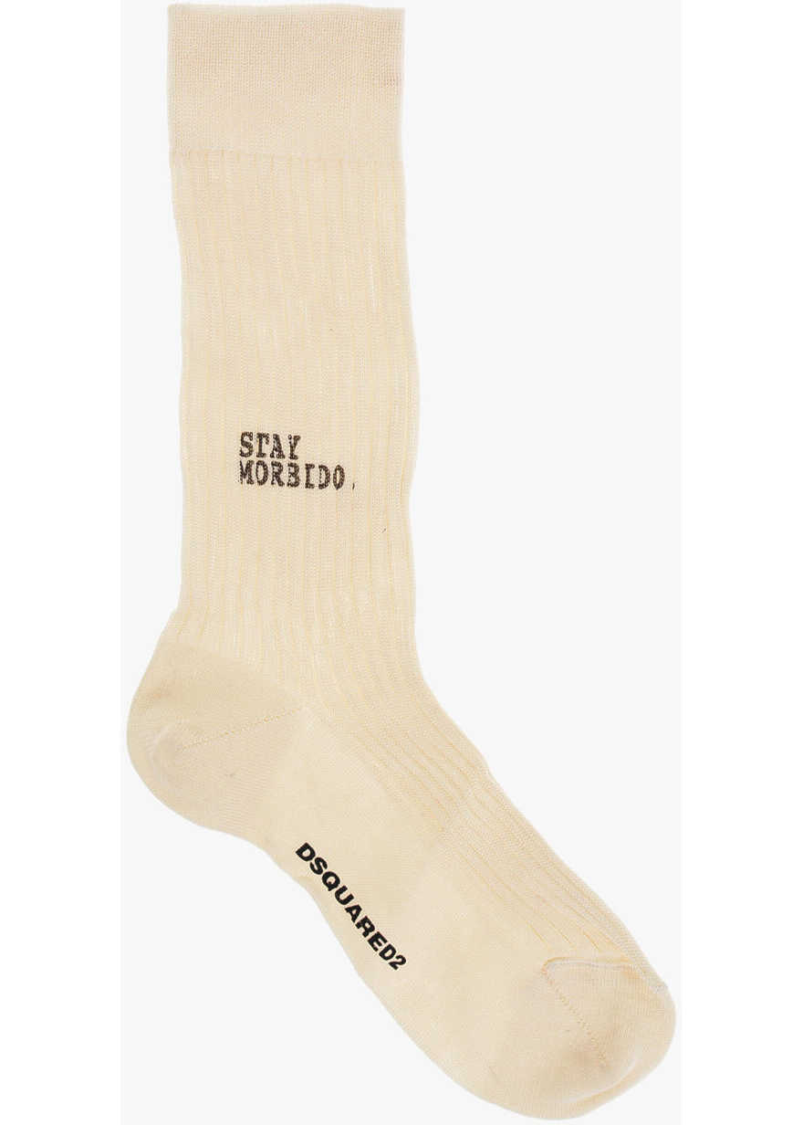 Sosete DSQUARED2 Solid Color Ribbed Long Socks Beige Barbati (BM 18570433) 1