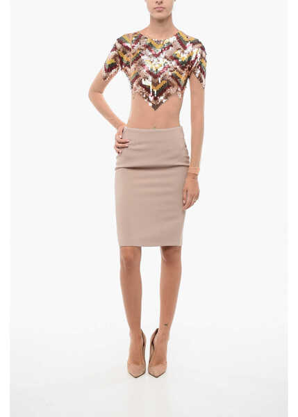 Fuste lungi Elisabetta Franchi Back Split Lined Pencil Skirt Pink Femei (BM 18570439) 4