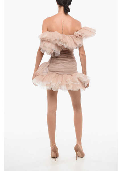 Rochii scurte Elisabetta Franchi One-Shoulder Tulle Minidress With Ruffled Details Pink Femei (BM 18570442) 2