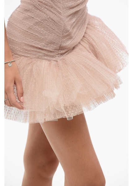 Rochii scurte Elisabetta Franchi One-Shoulder Tulle Minidress With Ruffled Details Pink Femei (BM 18570442) 3