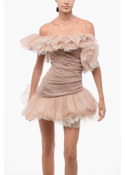 Rochii scurte Elisabetta Franchi One-Shoulder Tulle Minidress With Ruffled Details Pink Femei (BM 18570442) 4