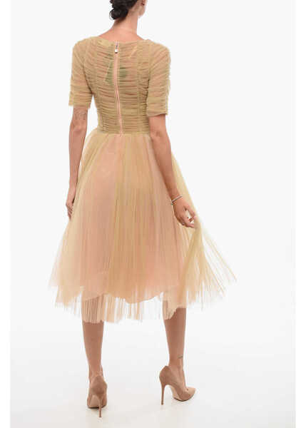 Rochii lungi Elisabetta Franchi Tulle Flared Dress With Back Zip Beige Femei (BM 18570445) 2