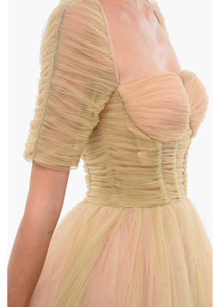 Rochii lungi Elisabetta Franchi Tulle Flared Dress With Back Zip Beige Femei (BM 18570445) 3