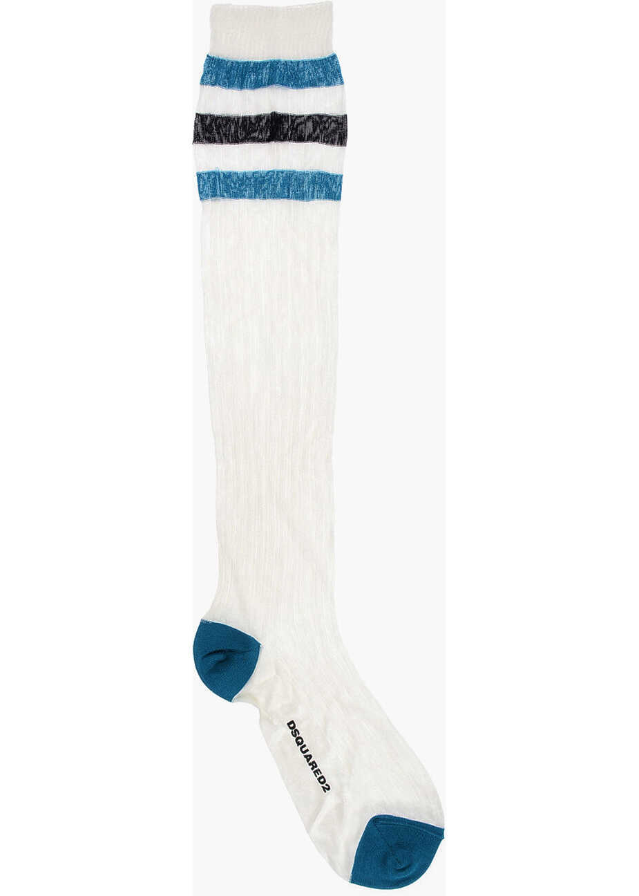 Sosete DSQUARED2 Ribbed Long Socks With Contrasting Details White Femei (BM 18570460) 1