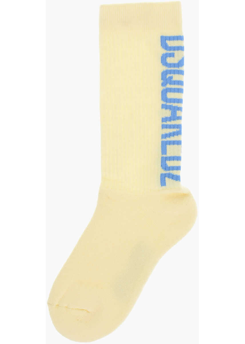 Sosete DSQUARED2 Ribbed Cotton And Nylon Stretch Long Socks Yellow Barbati (BM 18570472) 3