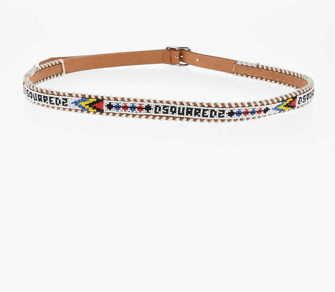 Curele DSQUARED2 Slim Fit Leather Belt With Beads 20Mm Brown Barbati (BM 18570496) 3