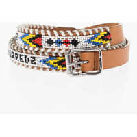 Curele Slim Fit Leather Belt With Beads 20Mm Barbati