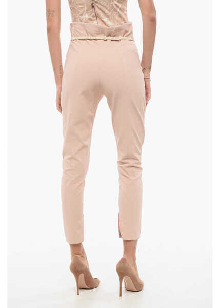 Pantaloni casual Elisabetta Franchi Stretch Fabric Cropped Fit Pants With Belt Pink Femei (BM 18570499) 2