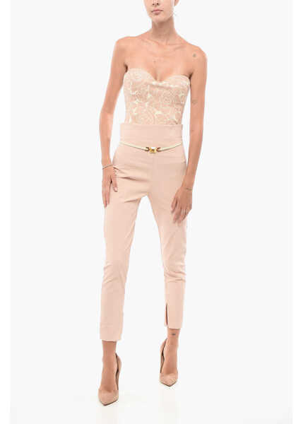 Pantaloni casual Elisabetta Franchi Stretch Fabric Cropped Fit Pants With Belt Pink Femei (BM 18570499) 4