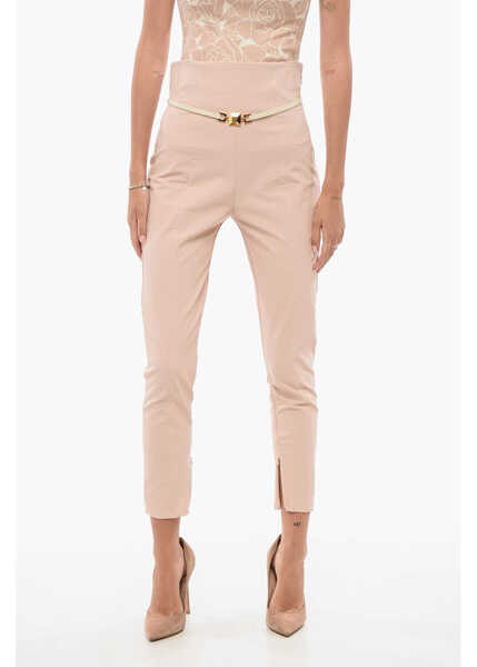Pantaloni casual Elisabetta Franchi Stretch Fabric Cropped Fit Pants With Belt Pink Femei (BM 18570499) 1