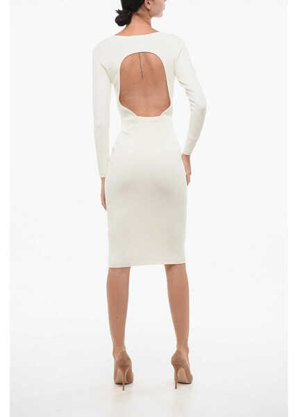 Rochii lungi Elisabetta Franchi Knitted Midi Sheath Dress With Bare Back Design White Femei (BM 18570502) 2
