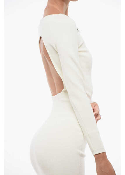 Rochii lungi Elisabetta Franchi Knitted Midi Sheath Dress With Bare Back Design White Femei (BM 18570502) 3