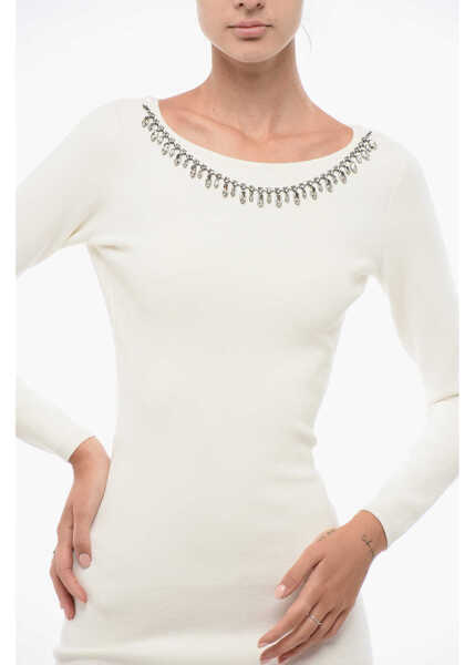 Rochii lungi Elisabetta Franchi Knitted Midi Sheath Dress With Bare Back Design White Femei (BM 18570502) 4