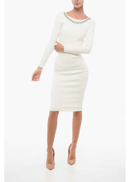 Rochii lungi Elisabetta Franchi Knitted Midi Sheath Dress With Bare Back Design White Femei (BM 18570502) 1