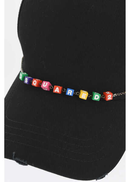 Caciuli DSQUARED2 Vintage Effect Cap With Logo Chain Black Femei (BM 18570505) 2