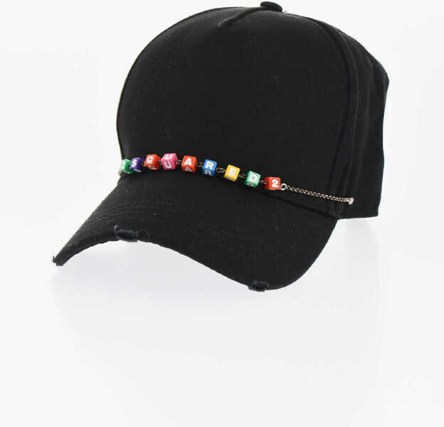 Caciuli DSQUARED2 Vintage Effect Cap With Logo Chain Black Femei (BM 18570505) 1