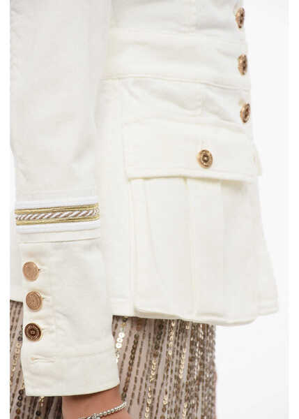 Geci de blugi Elisabetta Franchi Denim Saharan Jacket With Lurex Details White Femei (BM 18570535) 3