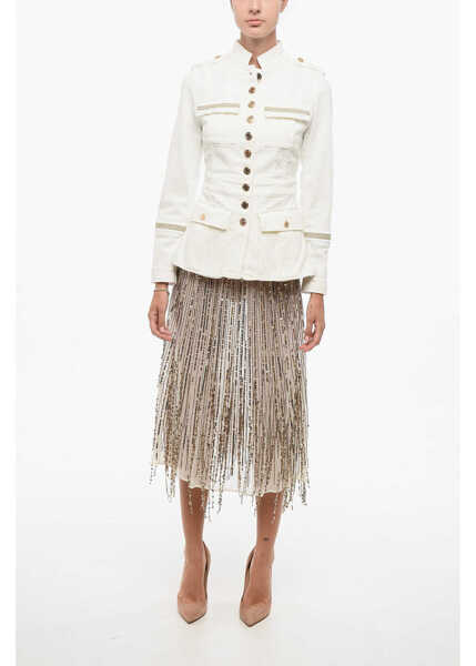 Geci de blugi Elisabetta Franchi Denim Saharan Jacket With Lurex Details White Femei (BM 18570535) 4