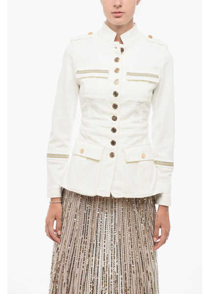 Geci de blugi Elisabetta Franchi Denim Saharan Jacket With Lurex Details White Femei (BM 18570535) 1