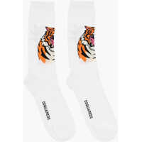 Sosete DSQUARED2 Solid Color Mid-Crew Socks With Tiger Embroidery