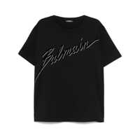 Tricouri Balmain Black T-Shirt With Logo Lettering On The Front In Cotton Man