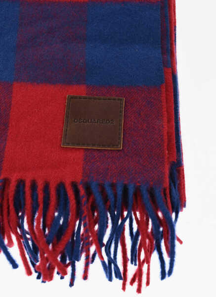 Esarfe DSQUARED2 Checked Cashmere Scarf With Fringes Blue Barbati (BM 18577744) 2