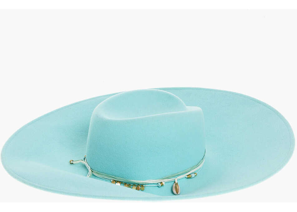 Caciuli Maison Michel Solid Color Felt Big Virginie Hat Embellished With Charms An Light Blue Femei (BM 18577771) 2
