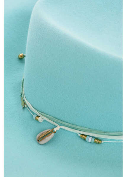 Caciuli Maison Michel Solid Color Felt Big Virginie Hat Embellished With Charms An Light Blue Femei (BM 18577771) 3