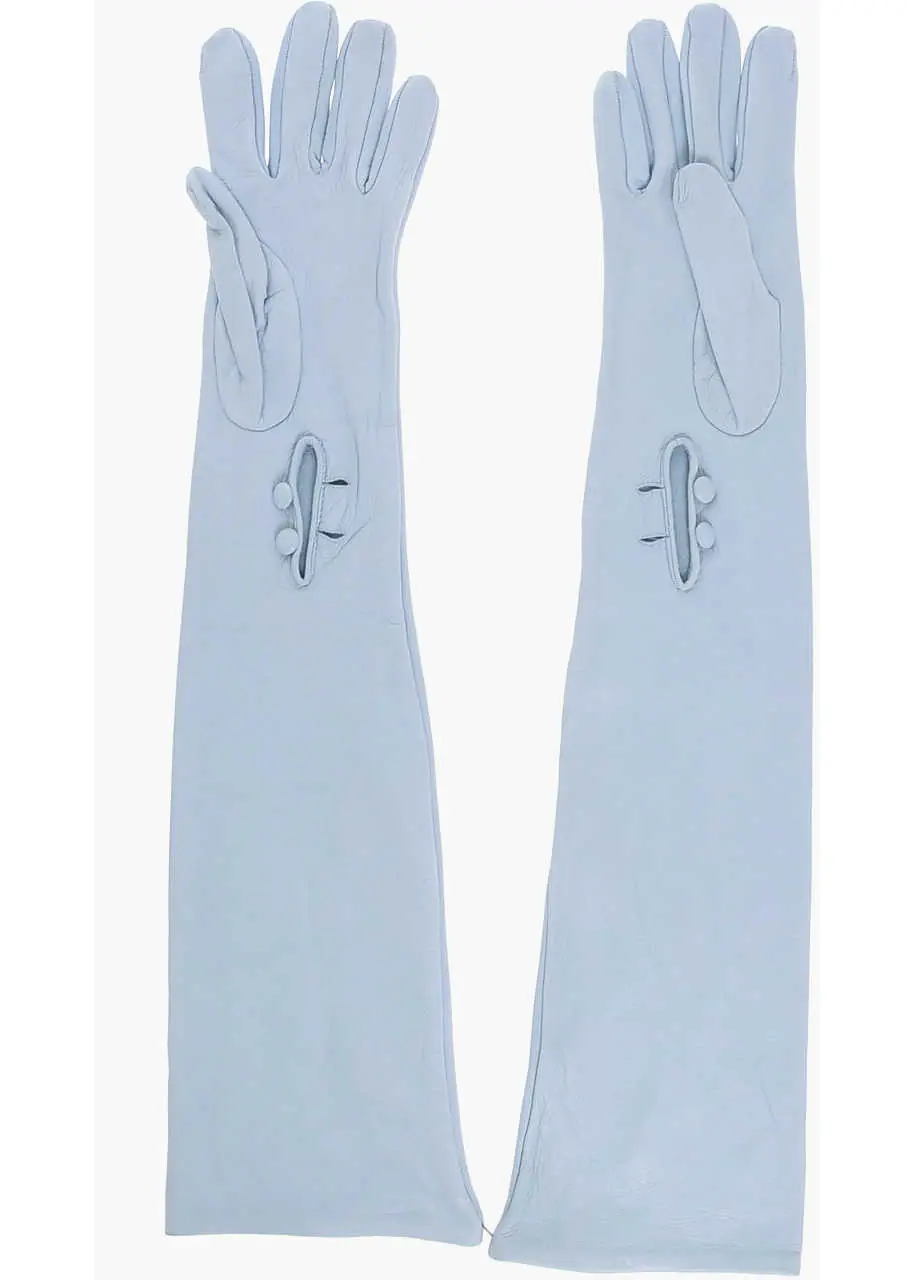 Manusi DSQUARED2 Solid Color Leather Opera Gloves Light Blue Femei (BM 18577777) 2