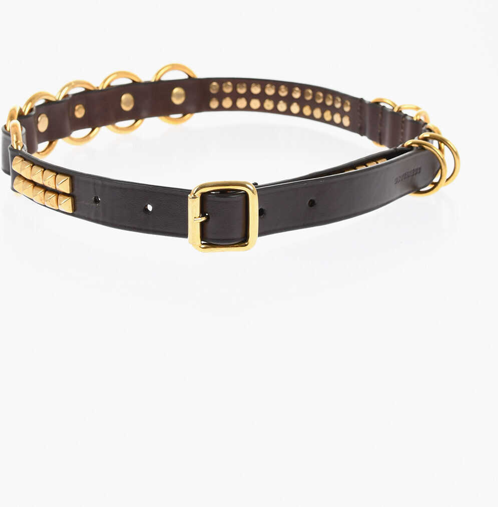 Curele DSQUARED2 Golden Effect Studded Leather Belt 25Mm Brown Femei (BM 18577789) 2