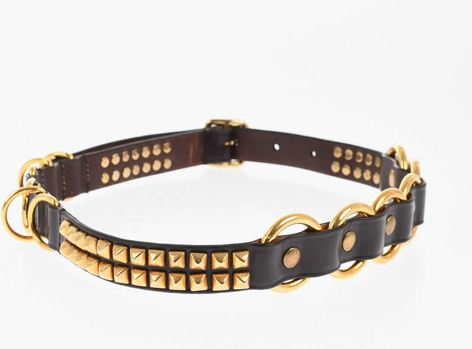 Curele DSQUARED2 Golden Effect Studded Leather Belt 25Mm Brown Femei (BM 18577789) 3