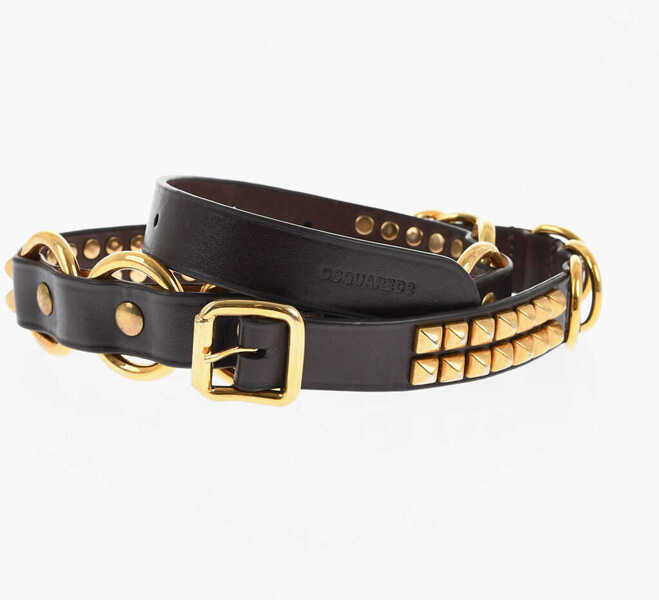 Curele DSQUARED2 Golden Effect Studded Leather Belt 25Mm Brown Femei (BM 18577789) 1