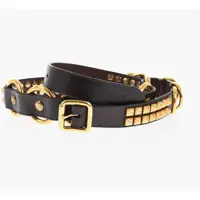 Curele Golden Effect Studded Leather Belt 25Mm Femei