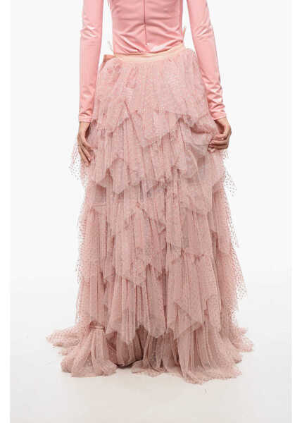 Fuste lungi Elisabetta Franchi Tulle Flounced Maxi Skirt With Polka Dot Pattern Pink Femei (BM 18577813) 2